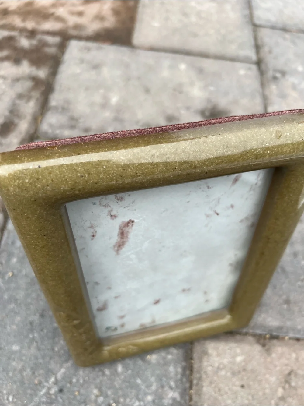 Vintage Carved Soapstone 5x7 Picture Frame by Zhongyi Arts, Polished Olive Green